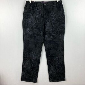 Gloria Vanderbilt Women’s Black Layered Stencils Denim Jeans Size 14S Tapered